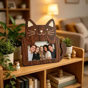 Wooden Animal Picture Frame - Pine Wood Photo Frame for Desk, 2D Flat Frame for Home Decor, Kids Room & Office - Unique Gift for Cat Lovers, Mother's Day & Holidays