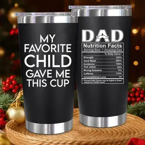 [BNB Chritsmas Gift 2025] My Favorite Child Funny Dad Tumbler – Black 20oz Cup with Dad Nutrition Facts, Perfect Christmas & Thanksgiving Gift for Dad, Humorous Father Gift Idea