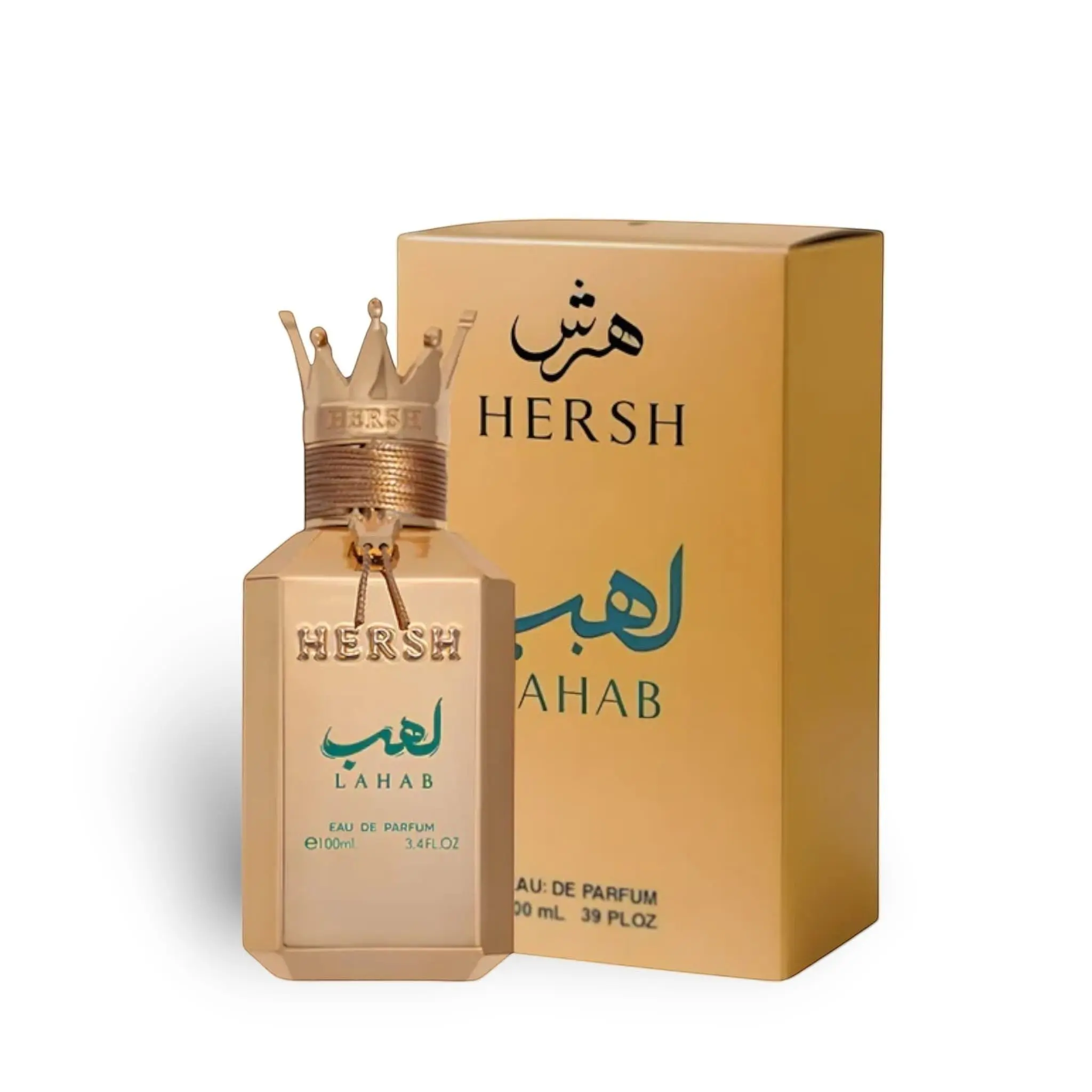 Hersh Lahab Eau de Parfum 100ml - Luxurious Gold Bottle with Crown Design for Men