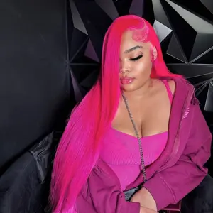 Phyoung Hair Hot Pink Wig Lace Frontal Synthetic Wig Long Straight Hair Prelucked Hairline Gluesless Heat Resistant Fiber Hair