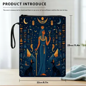 1PC Egyptian Mythology Hieroglyphics Anubis Print Book Cover with Zipper Closure - Book Protector & Storage Bag, Front Pocket for Students, Teachers, Office Supplies.