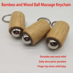 Keychain Real Wood Massage Roller, Portable 360 Degree Magnetic Bead Ball, Full Body Muscle Massager, Holiday Gift