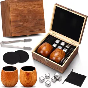 Charred Wood Bourbon Whiskey Glass Set, Handmade Whiskey Glasses, Stainless Steel Ice Stones, Wooden Gift Box, Unique Gift for Men, Kitchenware