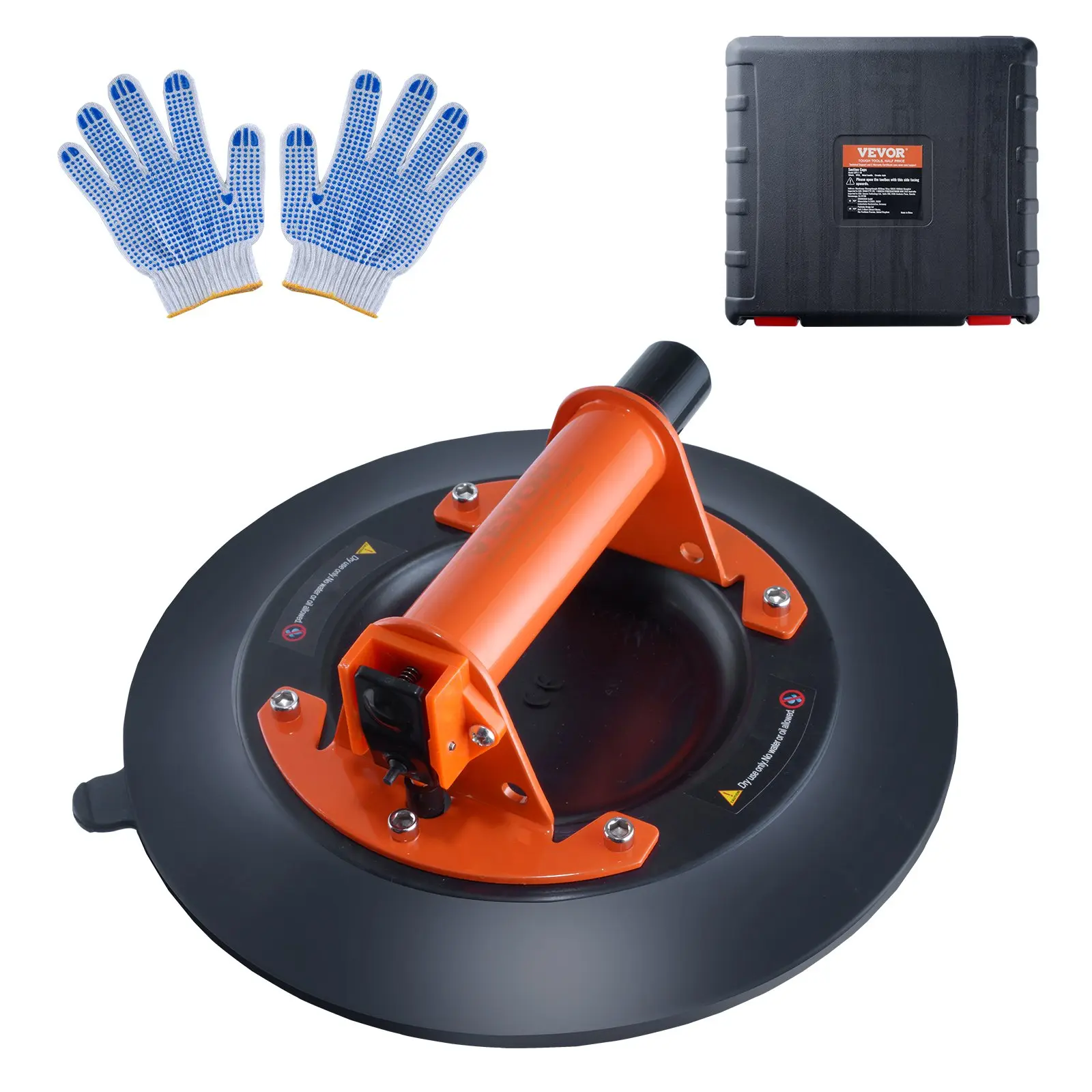 VEVOR Glass Suction Cup, 10 990 lbs Load Capacity, Vacuum Suction Cup with Steel Handle Carry Box, Heavy Duty Industrial Suction Cup Lifter Tool for Glass, Granite, Tile, Metal, Wood Panel Lifting