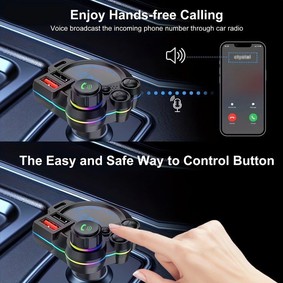 [Father’s Day Gift] PD 30W Type-C Car Charger & Bluetooth 5.3 FM Transmitter, Wireless MP3 Player with Dual USB Ports, Bass Sound Enhancer, RGB Glowing Radio Adapter, Hands-Free Calls, Car Accessories & Road Trip Essentials, Compatible with 12V-24V