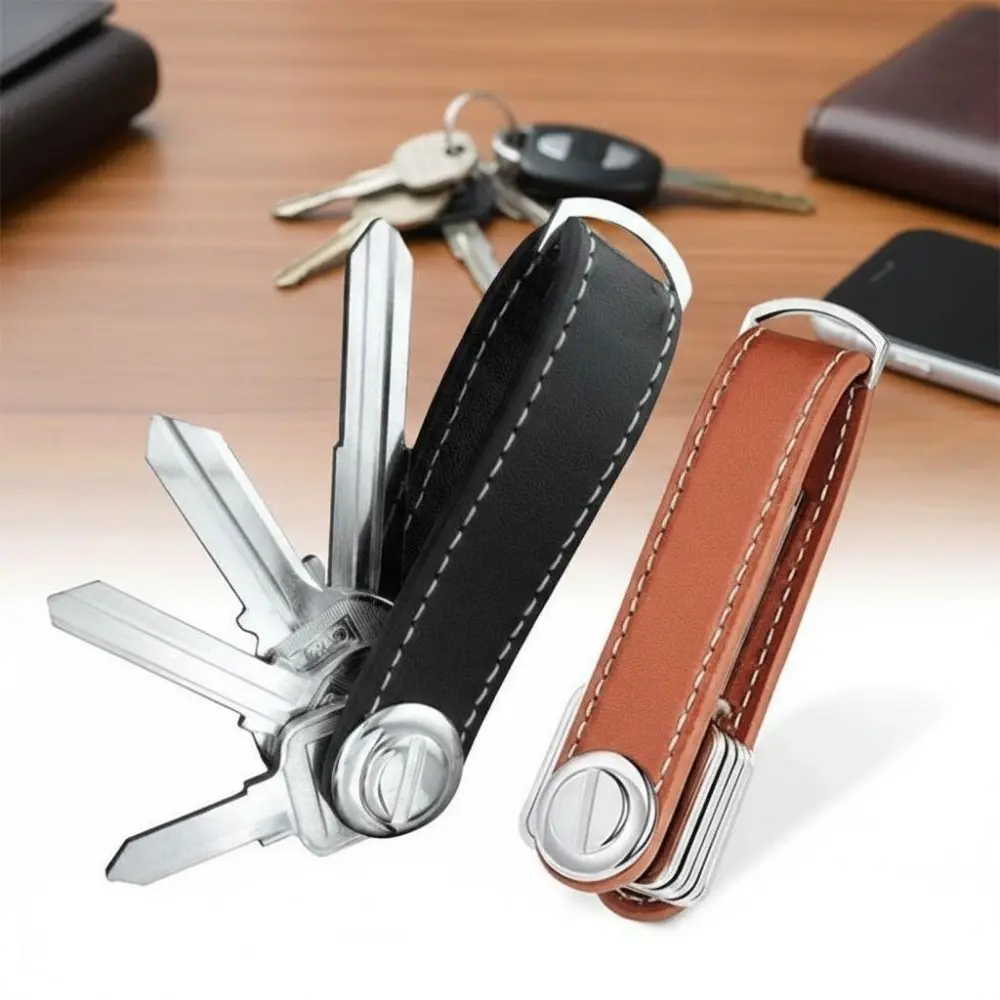 Premium Leather Key Organizer Holder, Compact Keychain Pouch with Multiple Slots, Unisex Key Case Wallet, Anti-Scratch Key Protector, Minimalist Key Clip and Storage for Car Home Office Keys.