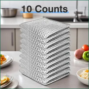 10 Pack Non-Scratch Wire Dishcloths, Multipurpose Metal Scrubber Cloths for Wet & Dry Cleaning, 2-Layer Kitchen Cleaning Rags, Ideal for Spring Cleaning