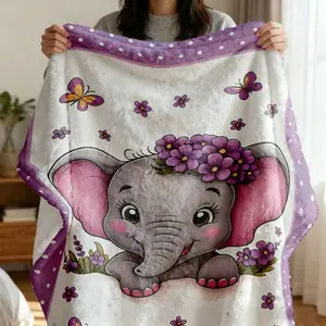 Comfortable Floral Elephant Blanket, Ultra-Soft Plush Shawl for Animal Lovers, Soft Warm and Adorable, Perfect for Hugging and Gifting