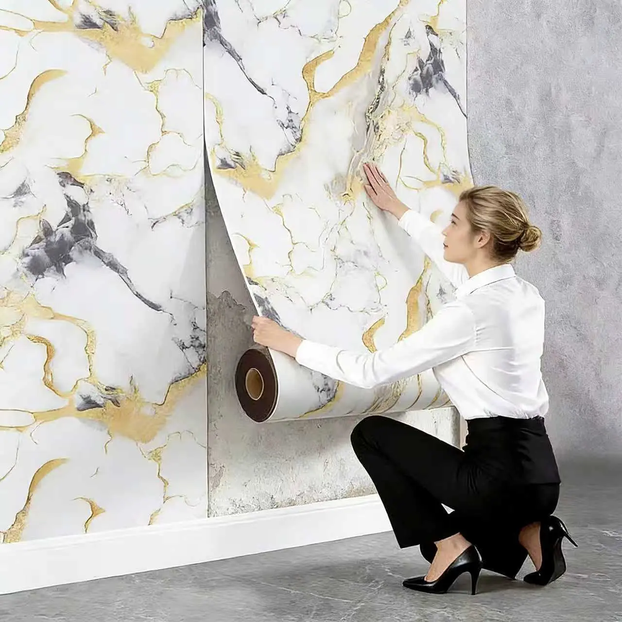 Summerwins 3D Marble Peel and Stick Wallpaper - Marble Pattern Wallpaper, Self-Stick Sticker Deco, Peel-Off Waterproof Oil-Resistant Thin Film for Kitchen, Room Decor Accent Wall