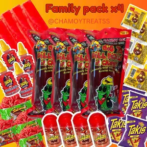 Chamoy Family Pack x4 4x Pack of Snack Goods with Chili Sauce, Includes Various Snack Varieties - Gift