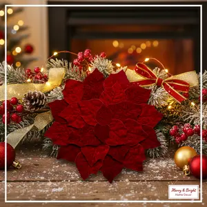 Red Petal Placemat Set of 4 18x18 Inches Non-Slip Durable Easy to Clean Heat-Resistant Perfect for Christmas Decor Tableware Coasters Festive Soft Velvet Poinsettia Design