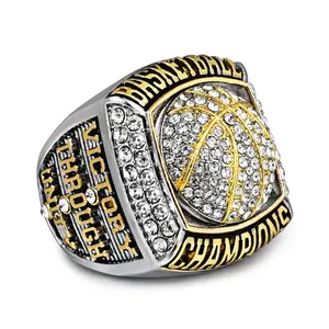 Basketball Championship Ring – Gold & Silver Bling Ring, 3.17oz Alloy & Rhinestone Score Rings Fashion Rings