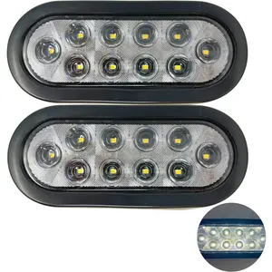 2X White 6" Oval 10 LED Trailer Stop Turn Tail Light Kit DOT Certified + Grommets & Plugs IP67 Waterproof 12V Truck Trailer Parking Reverse Back Up Signal Headache Rack Backrack