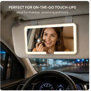 LED Vanity Mirror for Car Visor, Rechargeable Touch Control Makeup Mirror with Adjustable Brightness, 3 Lighting Modes, Coastal Theme, Varnished Finish, Plastic Frame, USB Charging