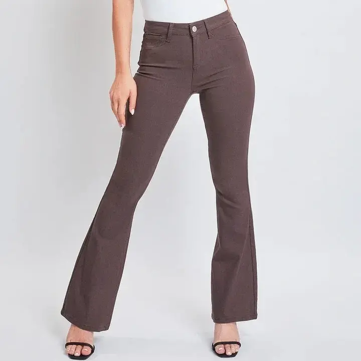 YMI Women's Forever Color Hyperstretch Jeans, High Rise Flare Fit in Comfortable Spandex with 5-Pocket Styling and Belt Loops, Denim, Fitted
