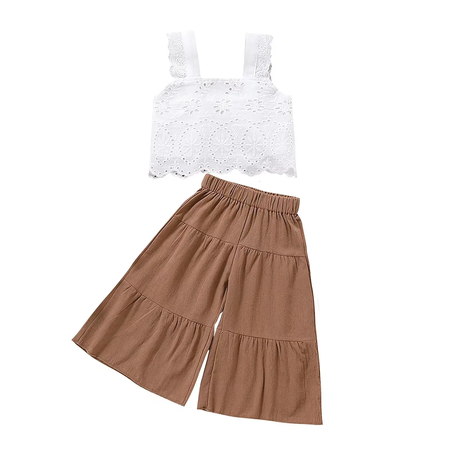 Toddler Baby Girl Summer 2Pcs Outfits Ribbed Sleeveless Vest Top+ Wide Leg Jeans Set 1-5 Years