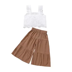 Toddler Baby Girl Summer 2Pcs Outfits Ribbed Sleeveless Vest Top+ Wide Leg Jeans Set 1-5 Years