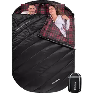 KingCamp 2-Person XXL Queen Size Adult Double Flannel Sleeping Bag with 2 Pillows, Waterproof Lightweight Quilt, Camping Gear for Couples Camping Hiking