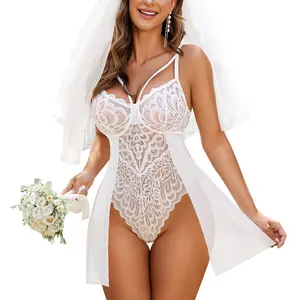 Avidlove Hot Lingerie for Women Floral Snap Crotch Chemise Nightie Lace Nightgown Soft Mesh Bodysuit with Adjustable Straps and Cutout Back