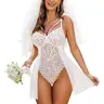 Avidlove Hot Lingerie for Women Floral Snap Crotch Chemise Nightie Lace Nightgown Soft Mesh Bodysuit with Adjustable Straps and Cutout Back Gifts