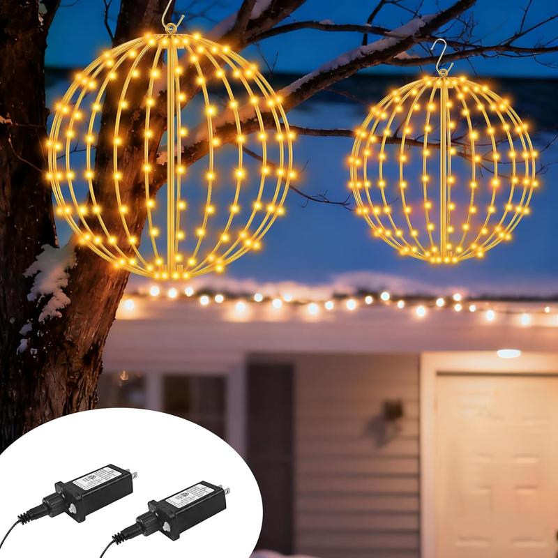 Foldable Large Christmas Ball Lights Diameter LED Decorative Balls Warm White 140 Bulbs Battery Powered 6 Hour Timer for Trees Hanging Strips Gardens Terraces Weddings
