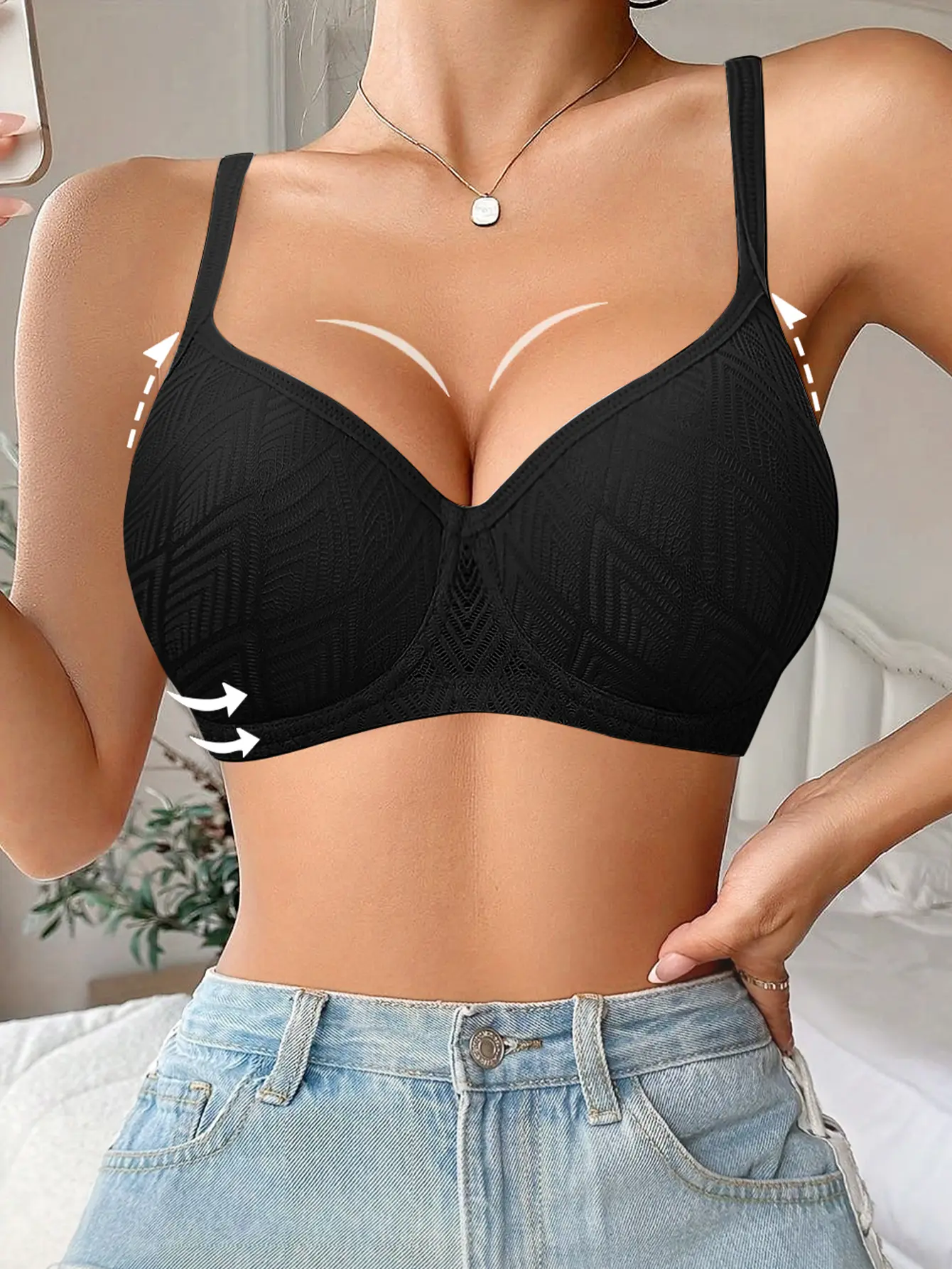 Women's Geometric Print Underwire Push Up Bra, Seamless T-Shirt Bras, Hide Side Breast, Adjustable Straps, Lift & Support, Anti-Sagging & Anti-Slip, Mesh Back Breathable, for Summer Party Outfits, SummerWins, DealsForYouDays