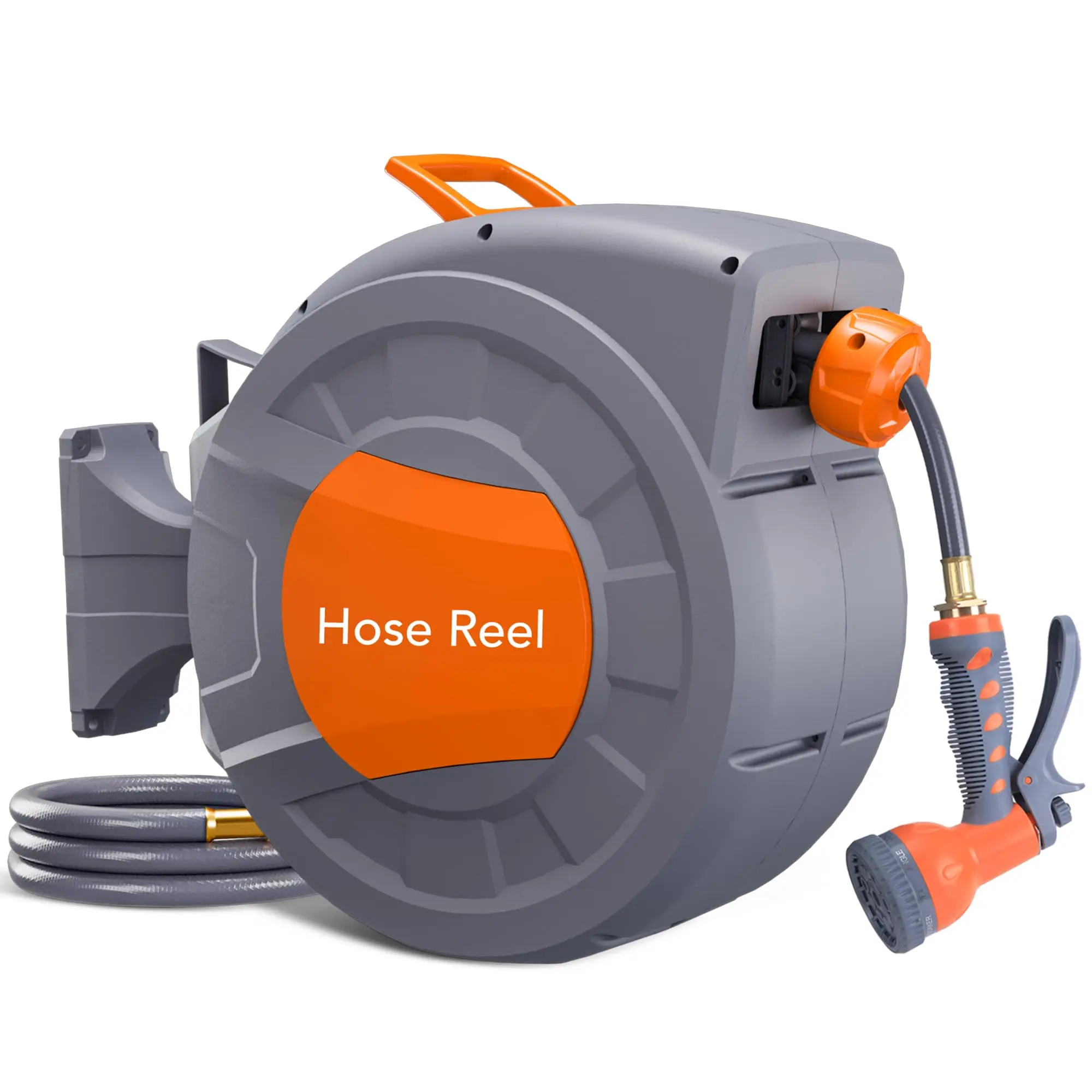 GARVEE Garden Hose Reel - Water Hose Reel with 72 FT x 1/2 IN Retractable Garden Hose, 9 Function Sprayer Nozzle, Effortless Automatic Rewind, 180° Swivel Wall Mount, Hose Reel Wall Mount