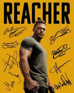 Reacher (season 2) - Jack Reacher Reprint (RP)/Preprint (PP) Signed Autograph Autographed Photo Photograph Print - Alan Ritchson, Maria Sten, Malcolm Goodwin, Serinda Swan, Shaun Sipos, Robert Patrick, Domenick Lombardozzi, Shannon Kook (8 x 10 inches)