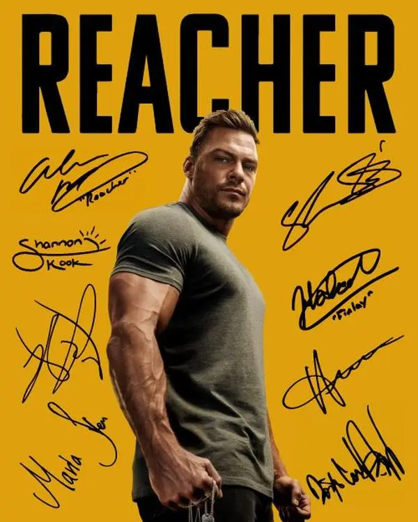 Reacher (season 2) - Jack Reacher Reprint (RP)/Preprint (PP) Signed Autograph Autographed Photo Photograph Print - Alan Ritchson, Maria Sten, Malcolm Goodwin, Serinda Swan, Shaun Sipos, Robert Patrick, Domenick Lombardozzi, Shannon Kook (8 x 10 inches)