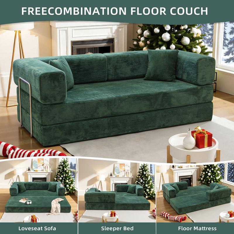 78.7'' Convertible Sleeper Sofa Bed with Cylindrical Pillow Corduroy Folding Mattress Couch Fixed-Shape Frame for Living Room Bedroom Studio Fully Assembled 78.7'' Convertible Sleeper Sofa Bed with Cylindrical Pillow Corduroy Folding Mattress Couch Fixed-Shape Frame for Living Room Bedroom Studio Fully Assembled