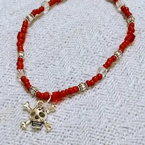Handmade Stretch Red Seed Bead Bracelet with Glass Square Beads and Silvertone Accents