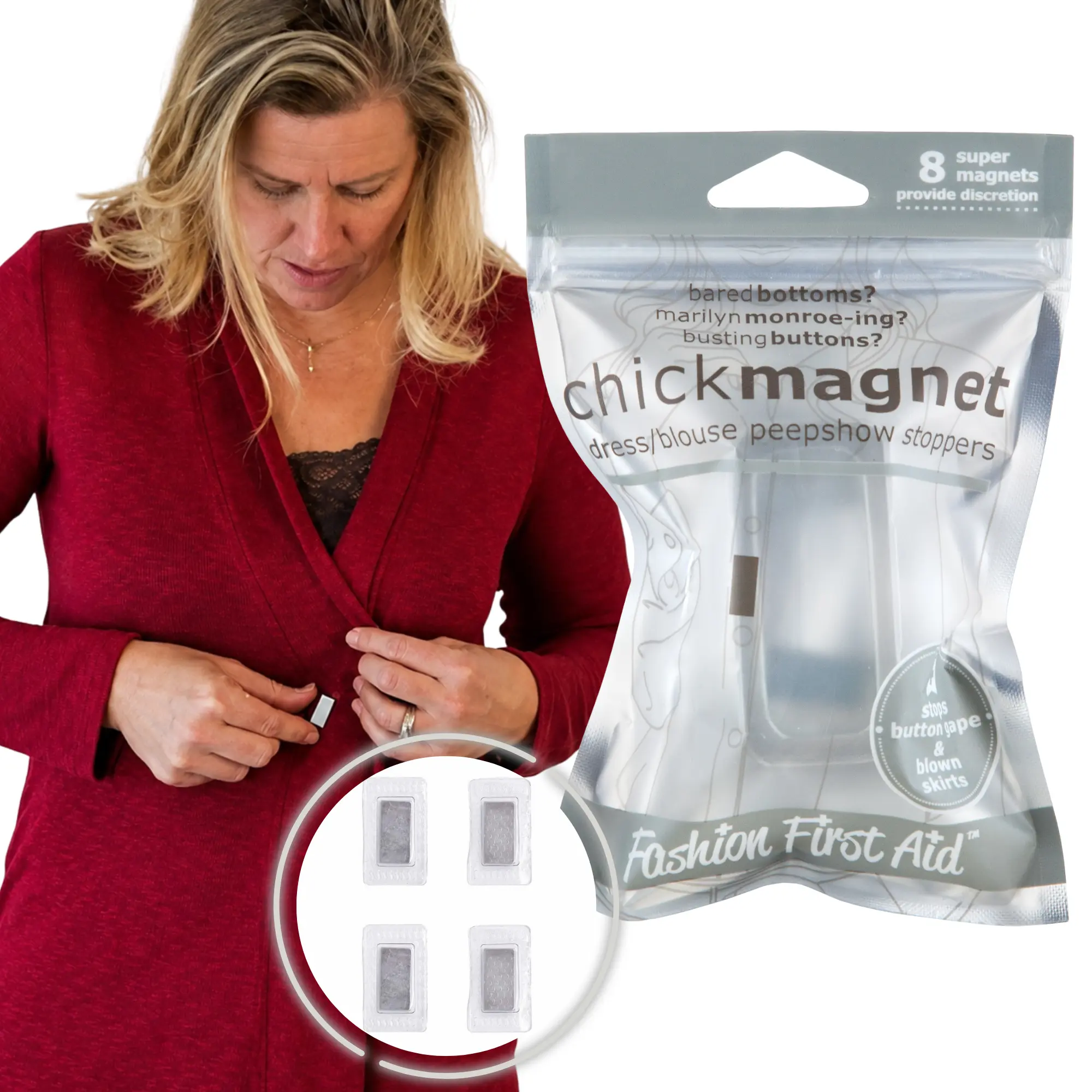 Chick Magnet Shirt Gap Fixer & Magnetic Clothing Fasteners, 4 pieces