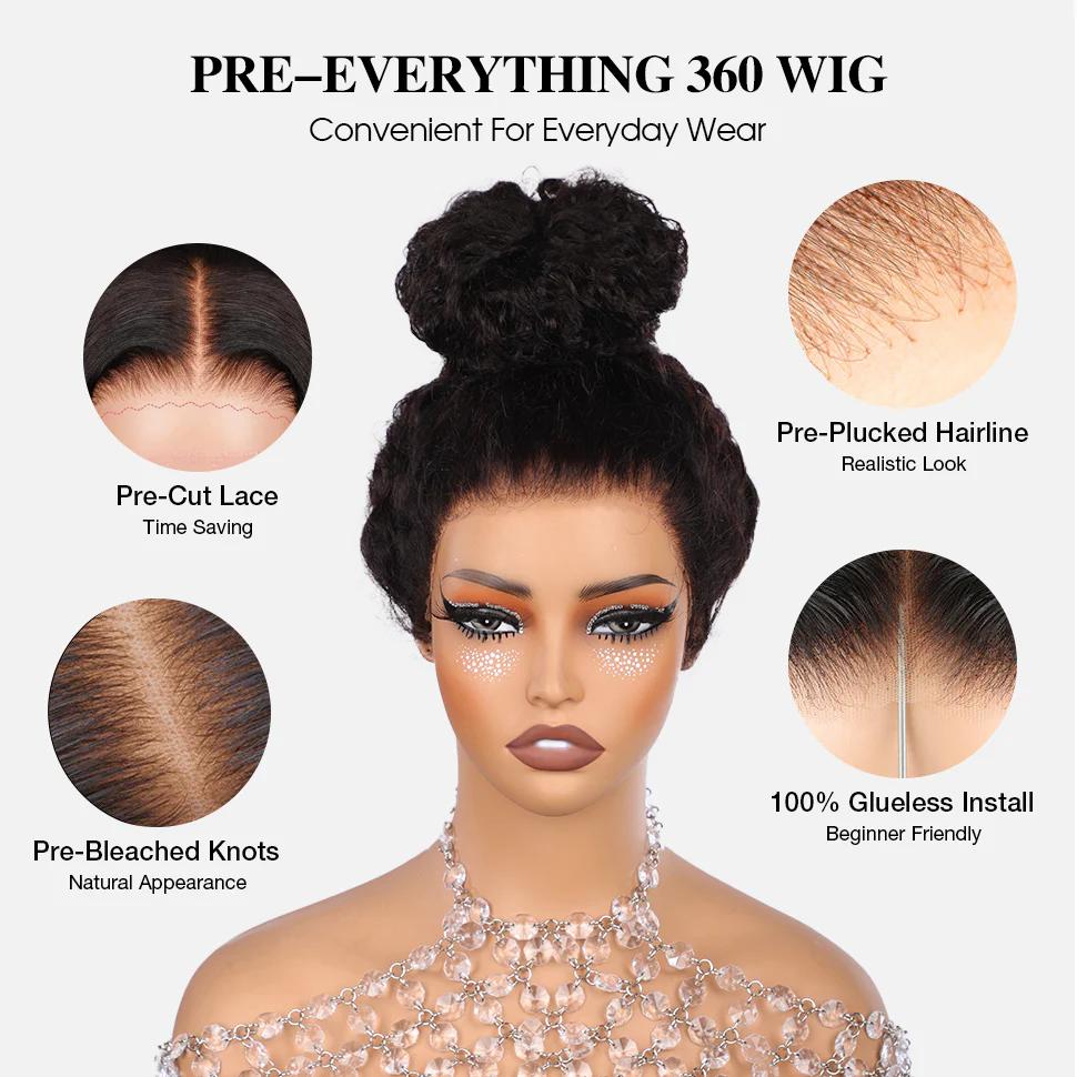 Pizazz Hair Hidden Strap 360 Full Lace Frontal Wigs Pre Cut Glueless Wig Body Wave Human Hair With Bleached Knots