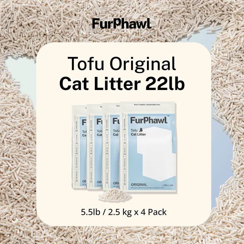 FurPhawl Plant-Based Tofu Cat Litter Pellets, 99.9% Dust Free, Highly Absorbent, Quick Clumping, Odor Control, Low Tracking, Flushable, Lightweight, Available in 5.5lb, 11lbs, 22lb Options