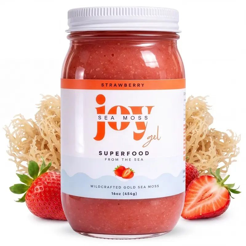 Joy Sea Moss Gel 16 oz Strawberry Flavor Made in USA Rich in Vitamins Minerals Superfood Edible Gel for Healthcare Fitness Nutrition