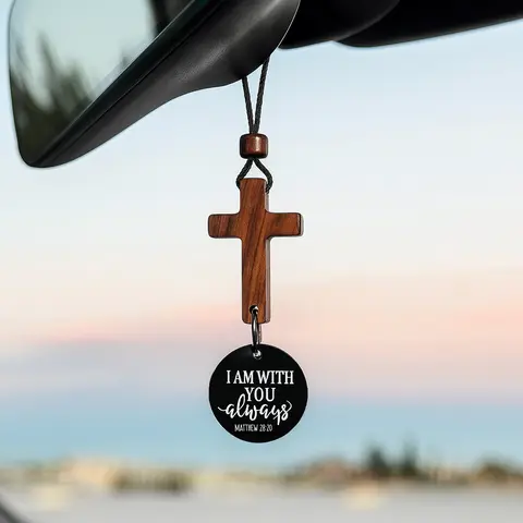 Yappy Daily Bible Verse Rearview Mirror Hanging Cross - 3.2in by 1in Automotive Decorative Accessories, Christian Encouragement Car Interior Ornament, Crafted for Rearview Mirror, Compatible with Smartphones