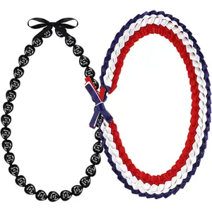2 Pcs Graduation Leis Class of 2026 Kukui Nut Leis Beads Necklaces Ribbon Hawaiian Necklace for Graduation Gift