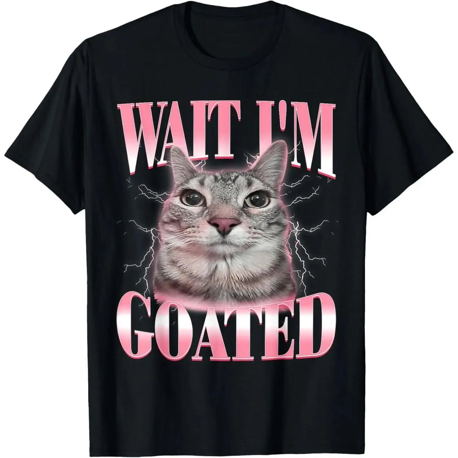 Goofy Cat Brainrot "Wait, I'm Goated" Funny Meme T-Shirt for Adults & Kids