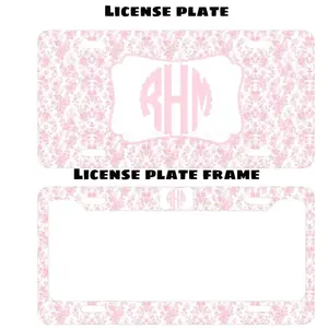 Pink Floral Custom Monogram License Plate & Frame – Stylish Car Accessories Set for Hunters & Outdoor Lovers, Truck Car Tags, Gifts for Him, Tag for Car, Car Accessories