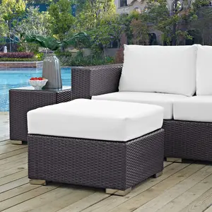 Modway Convene Outdoor Patio Fabric Square Ottoman in Espresso White