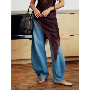 Cider Washed Denim Low Rise Barrel-leg Trousers