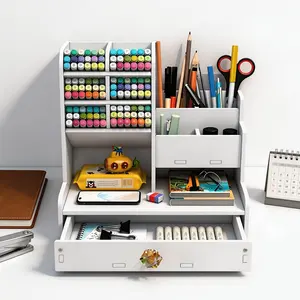 Desktop DIY Pen Holder Storage Box, Multi-Functional Office Supplies Stationery Case, Large Capacity Student Wood Plastic Organizer Rack, Office Desk Accessories, Work Organizer