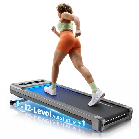 Merach UltraWalk W60 Under Desk Compact Treadmill, 3.5HP Strong Walking Pad with 12 Level Incline, Bluetooth Speaker & Remote Control for Home Fitness Use