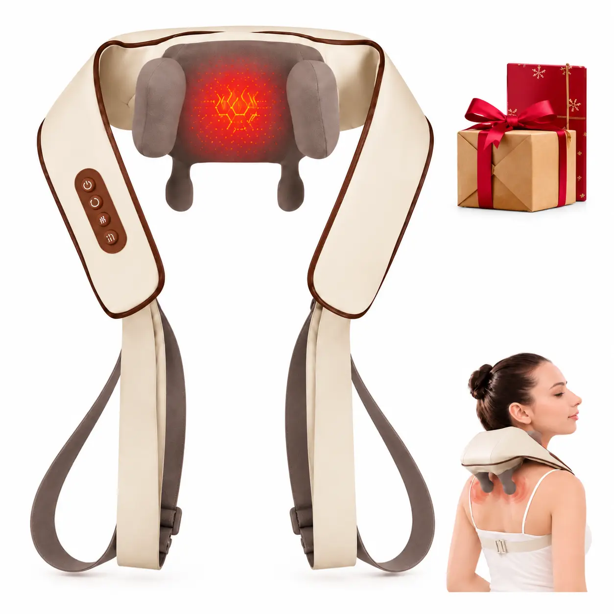 Wearable Neck Massager with Heat, Electric Shoulder Massager, Multiple Modes, Adjustable Straps, Portable for Home,1200mAh Rechargeable Hands-Free Deep Tissue Kneading ,Office and Travel, Gift for Women and Men pain relief bionic Fatigue