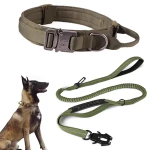 Heavy Duty No Pull Dog Collar and Leash Set Adjustable Tactical Pet Collar with Metal Buckle for Large Medium Breed Dogs