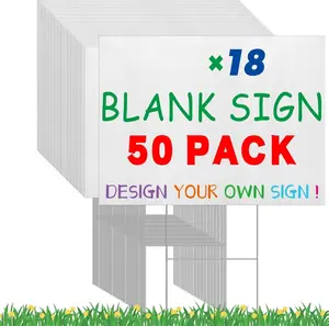 50 Pcs 18x24 Inches Large Blank Yard Signs with H Stakes Corrugated White Plastic Kit Includes 50 Lawn Signs 50 Metal H Stakes 10x16 Inches for Campaign Business Garage Rent