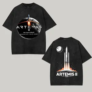 NASA Artemis II Mission Patch Shirt, Space Shuttle Graphic Tee, Galaxy Circle Design T-Shirt, Vintage Washed Astronaut Shirt