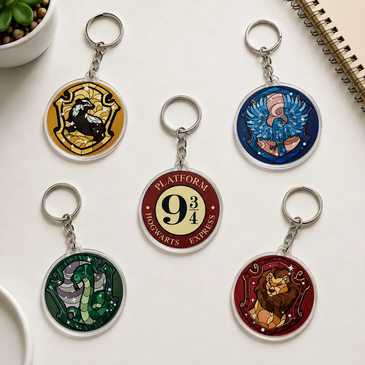 Magic school house crest acrylic keychain collection with 4 animal emblem designs