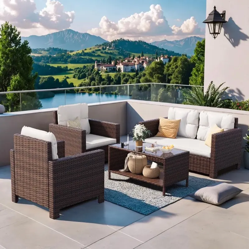 4PCS Rattan Patio Furniture Set Outdoor furniture Set Patio Conversation Set