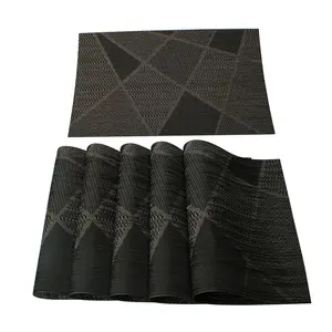 Unique Bargains Washable Placemats Set of 6 Heat- Cross Woven Non-Slip Insulation Mats for Kitchen Dining Table Rectangle, Black, 18" x 12"
